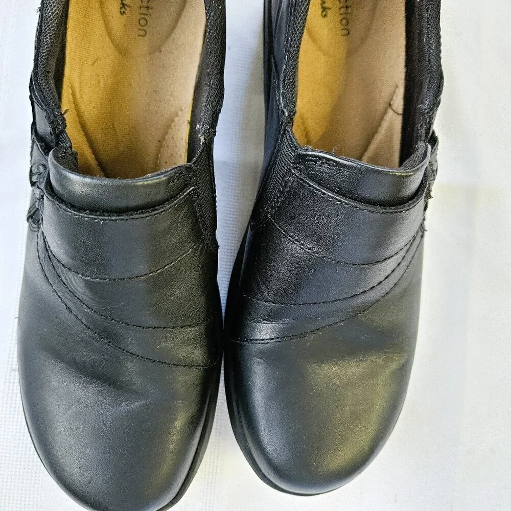 Clarks Collection Angel Pearl Wpmen's Black Leather Slipon Shoes Size 9M